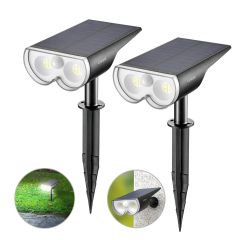 2-PACK Solar Motion Sensor Lights, Solar LED Spotlights, Cold White, IP67 Waterproof