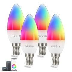 4-pack Smart Bulb E14, Alexa LED Candle Light Bulb RGBTW 5W 470LM, Multicolor Changeable dimmable Light Bulb, Voice-/APP Control Works with Alexa/Google Home/Siri