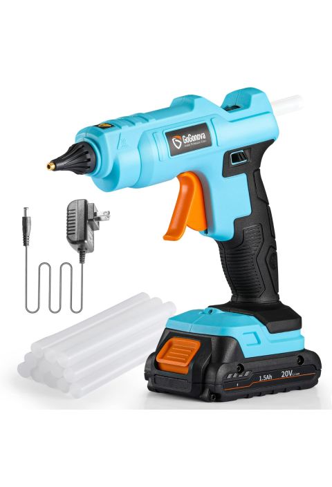 20V Heavy Duty Glue Gun Cordless with Anti-Drip Nozzle, LED Light, 12pcs 11mm Glue Sticks